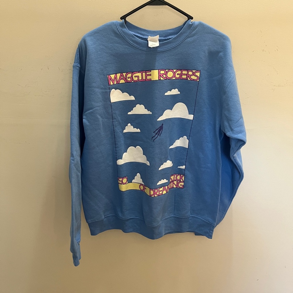 Hanes Blue Graphic Tee with Pink and Yellow Accents